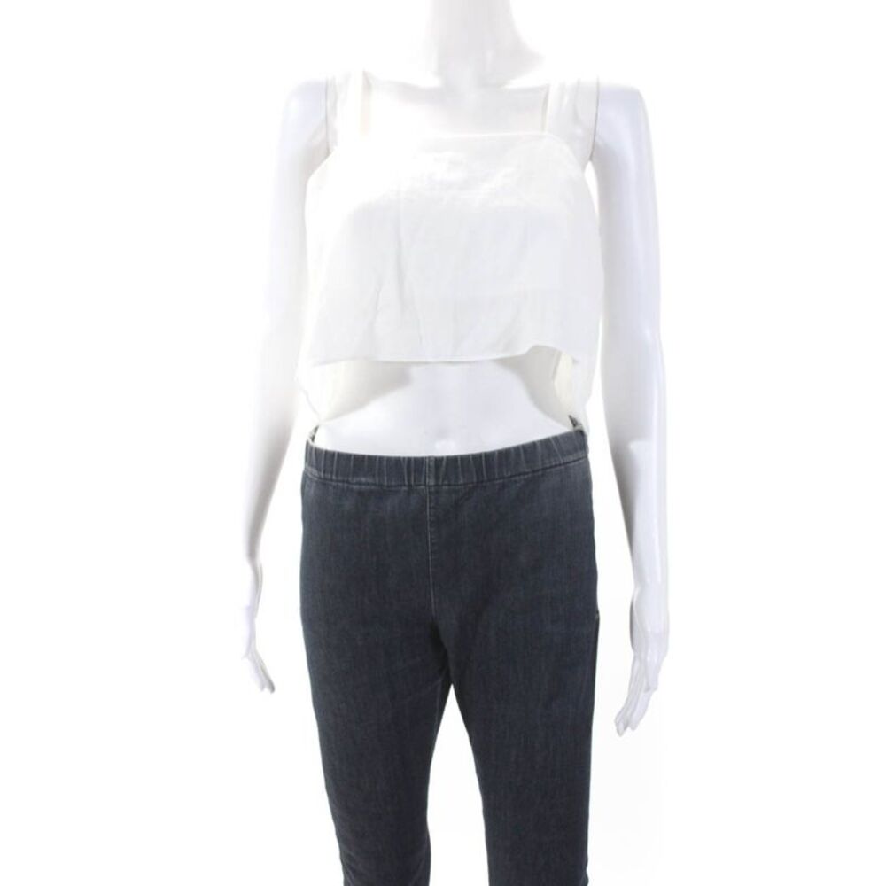 Line + Dot Womens Back Zip Square Neck Draped Crop Top White Size Small